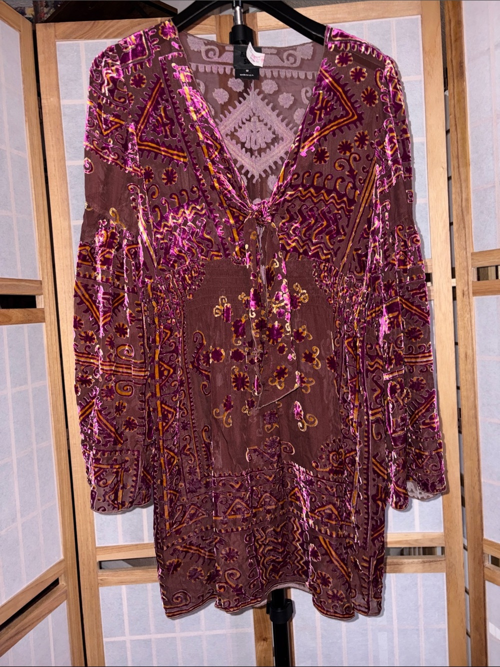 Anna Sui NWOT Velvet V-Neck Burnout Dress Magenta Size 6